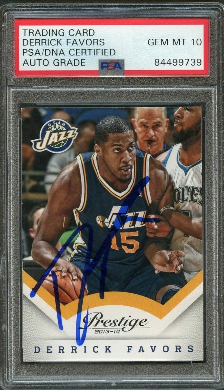 2013-14 PANINI PRESTIGE #20 DERRICK FAVORS SIGNED CARD AUTO 10 PSA SLABBED JAZZ COLLECTIBLE MEMORABILIA