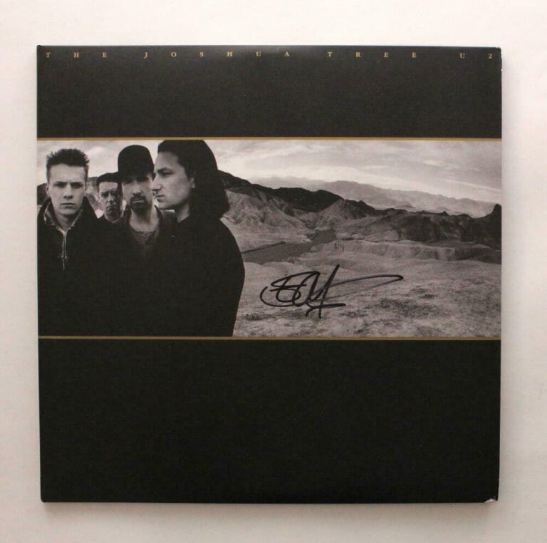 THE EDGE U2 SIGNED AUTOGRAPH ALBUM VINYL RECORD – THE JOSHUA TREE, RARE! W/ JSA COLLECTIBLE MEMORABILIA
