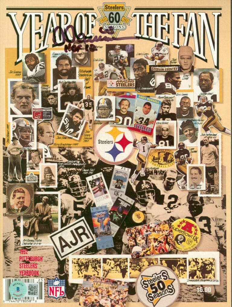 STEELERS DERMONTTI DAWSON HOF 12 SIGNED 1992 OFFICIAL YEARBOOK BAS WIT #WQ32374 COLLECTIBLE MEMORABILIA