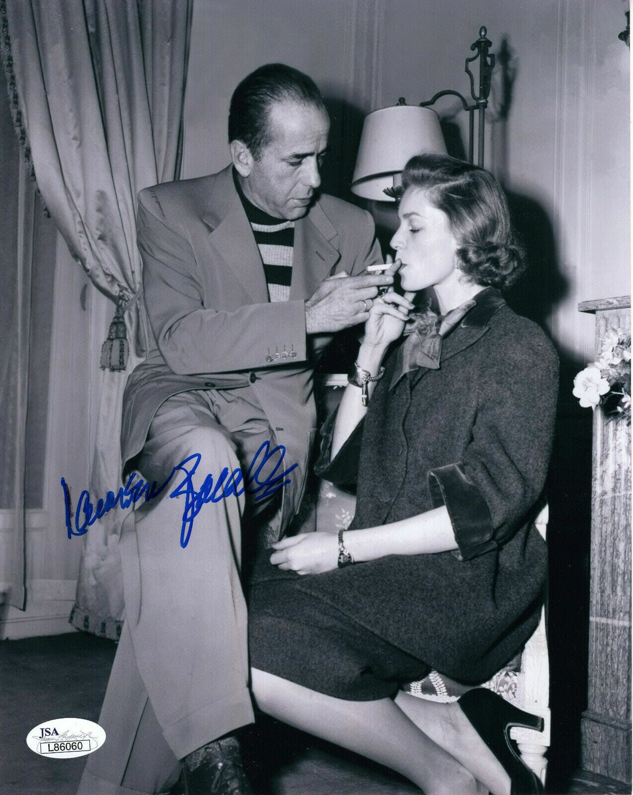 LAUREN BACALL HAND SIGNED 8x10 PHOTO AT HOME WITH HUMPHREY BOGART JSA ...