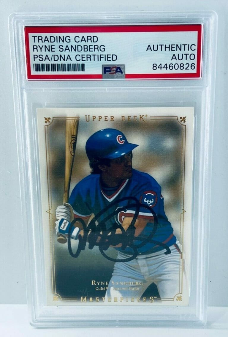 RYNE SANDBERG CUBS SIGNED 2008 UPPER DECK MASTERPIECES #19 CARD PSA/DNA SLABBED COLLECTIBLE MEMORABILIA
