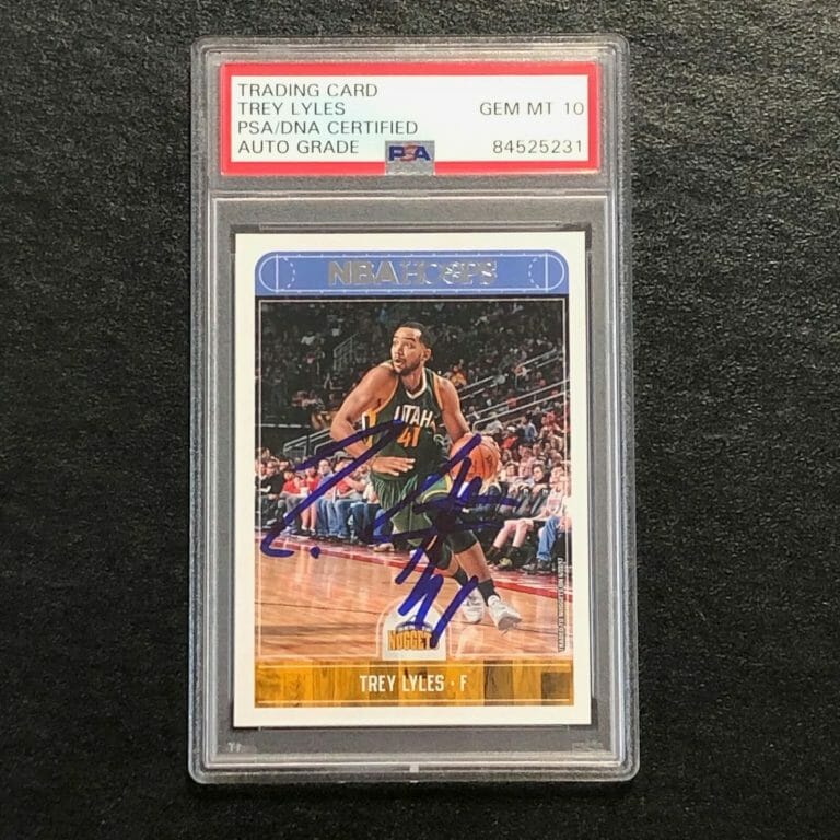 2017-18 NBA HOOPS #88 TREY LYLES SIGNED CARD AUTO 10 PSA SLABBED NUGGETS COLLECTIBLE MEMORABILIA