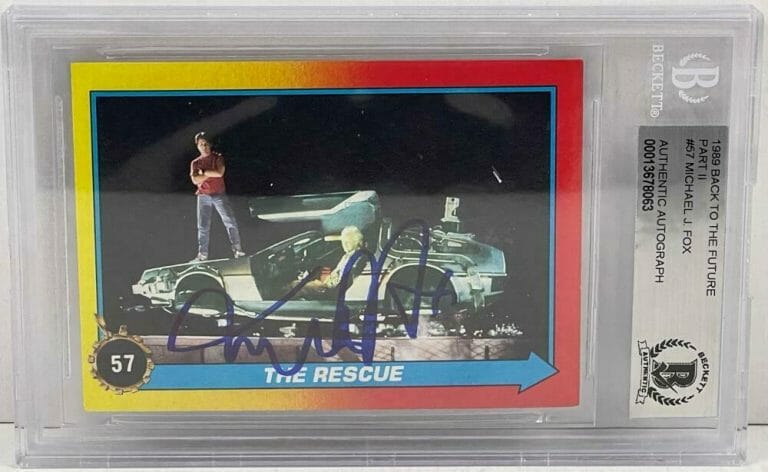 MICHAEL J FOX SIGNED BACK TO THE FUTURE 2 TRADING CARD #57 SLABBED BECKETT COA COLLECTIBLE MEMORABILIA