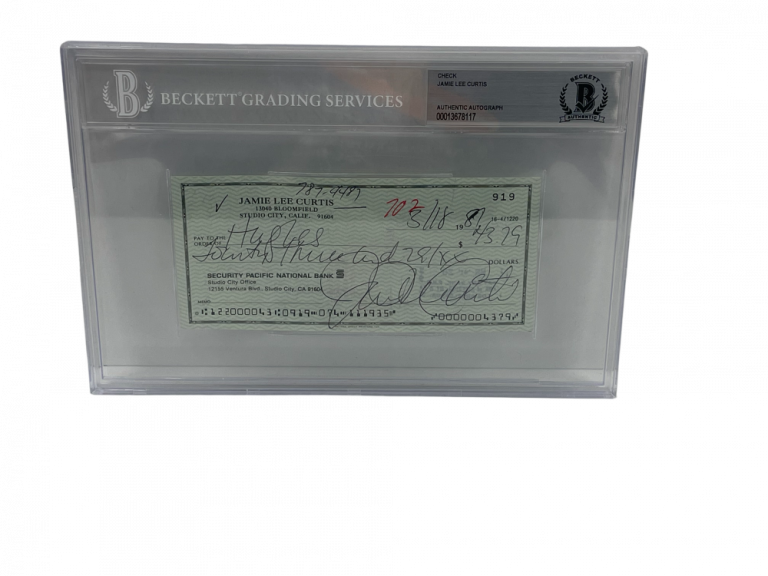 JAMIE LEE CURTIS SIGNED CHECK HALLOWEEN AUTHENTIC AUTOGRAPH SLABBED BECKETT COLLECTIBLE MEMORABILIA
