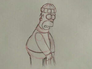 SIMPSONS CARTOON ANIMATION ART PENCIL CEL DRAWING HOMER SIMPSON WEARING HAT COLLECTIBLE MEMORABILIA