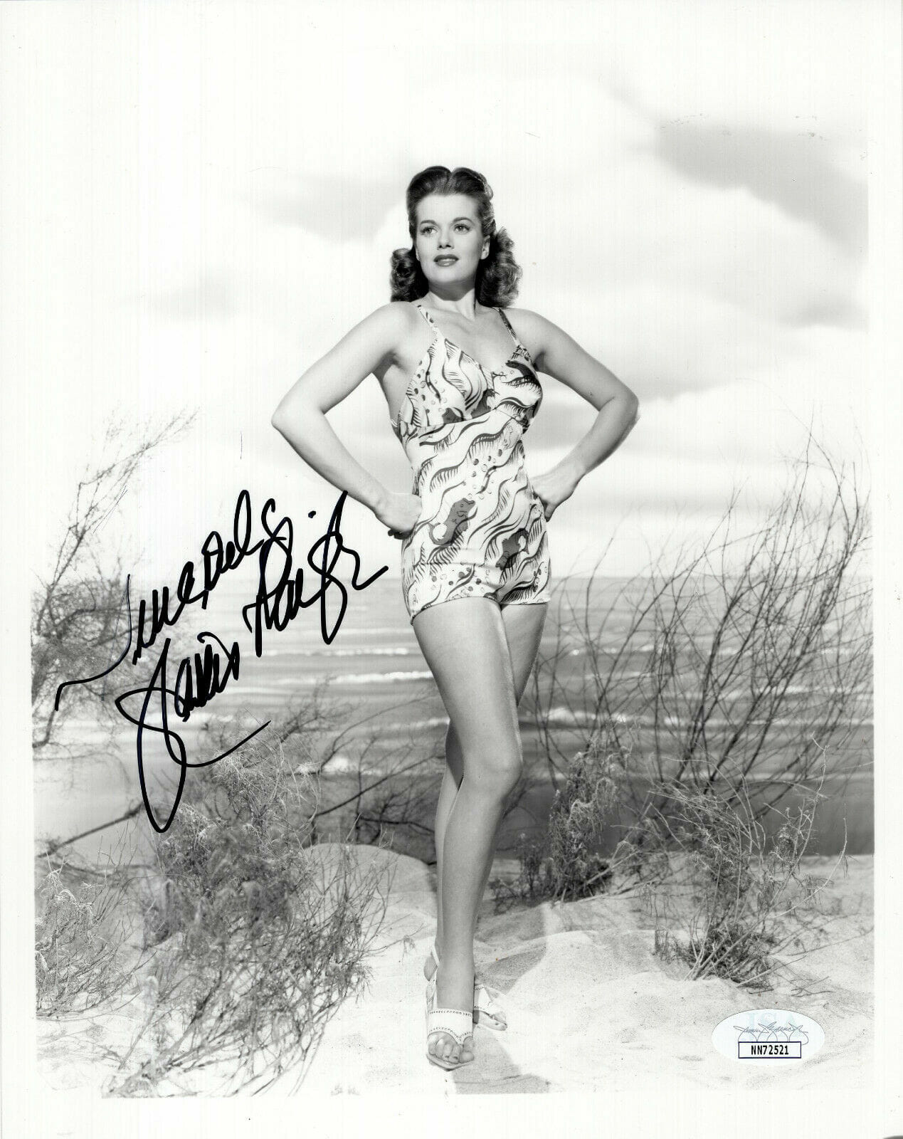 Janis Paige Hand Signed X Photo Gorgeous Actress At The Beach Jsa