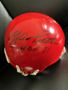 Y.A. TITTLE HAND SIGNED OLD SCHOOL RIDDELL RED MINI HELMET HOF 71 TRISTAR COLLECTIBLE MEMORABILIA