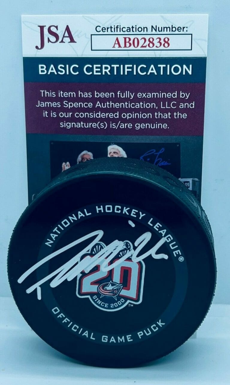 PATRIK LAINE SIGNED COLUMBUS BLUE JACKETS 20TH ANNIVERSARY GAME PUCK JSA COLLECTIBLE MEMORABILIA