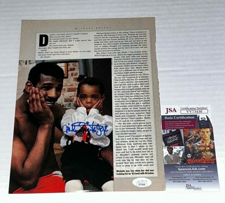 MICHAEL SPINKS JINX SIGNED MAGAZINE PAGE BOXING CHAMP AUTOGRAPHED JSA COLLECTIBLE MEMORABILIA