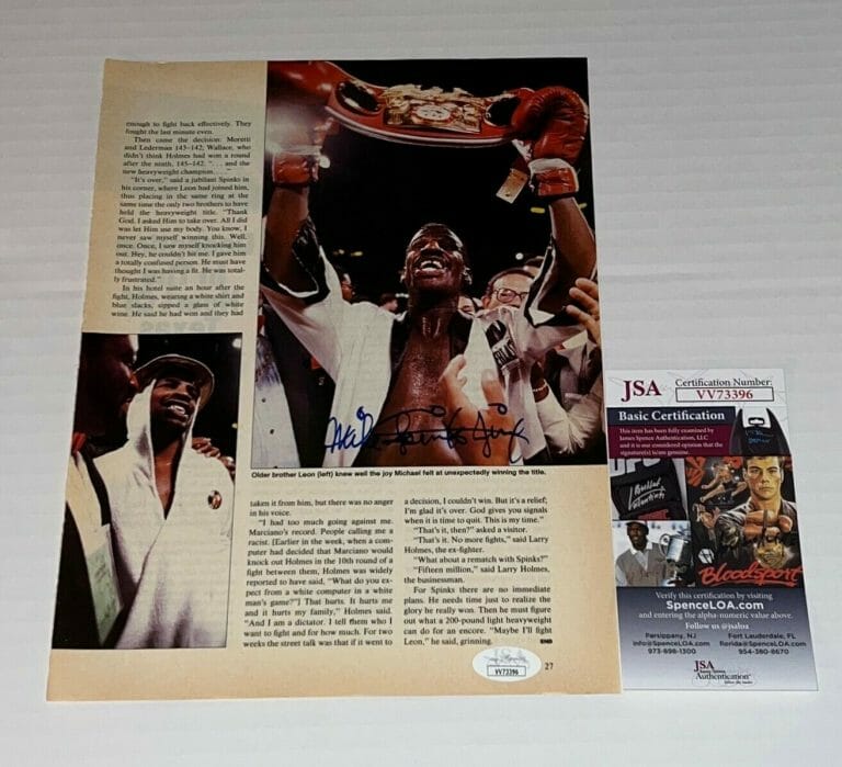 MICHAEL SPINKS JINX SIGNED MAGAZINE PAGE BOXING CHAMP AUTOGRAPHED 12 JSA COLLECTIBLE MEMORABILIA