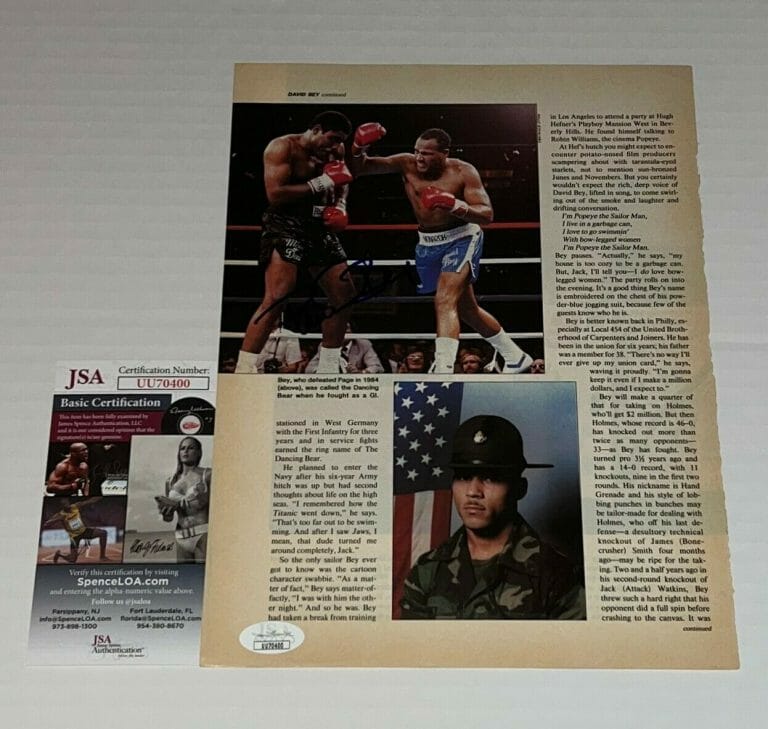 DAVID BEY SIGNED MAGAZINE PAGE BOXING CHAMP AUTOGRAPHED JSA COLLECTIBLE MEMORABILIA