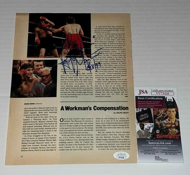 RAY MANCINI BOOM BOOM SIGNED MAGAZINE PAGE BOXING CHAMP AUTOGRAPHED 3 JSA
 COLLECTIBLE MEMORABILIA