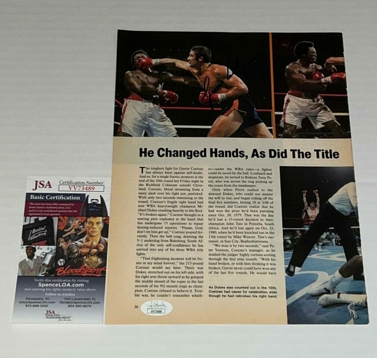 GERRIE COETZEE SIGNED MAGAZINE PAGE BOXING CHAMP AUTOGRAPHED 2 JSA
 COLLECTIBLE MEMORABILIA