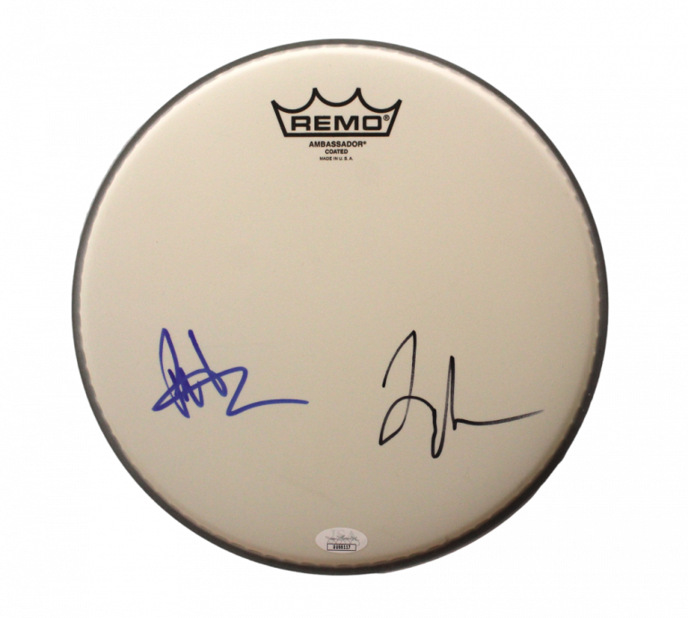 TAYLOR HAWKINS & PAT SMEAR SIGNED AUTOGRAPH 10″ DRUMHEAD – FOO FIGHTERS W/ JSA
 COLLECTIBLE MEMORABILIA