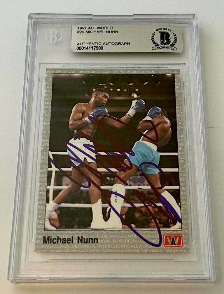 MICHAEL NUNN BOXING SIGNED 1991 ALL WORLD #29 CARD AUTOGRAPHED BECKETT SLABBED 3
 COLLECTIBLE MEMORABILIA