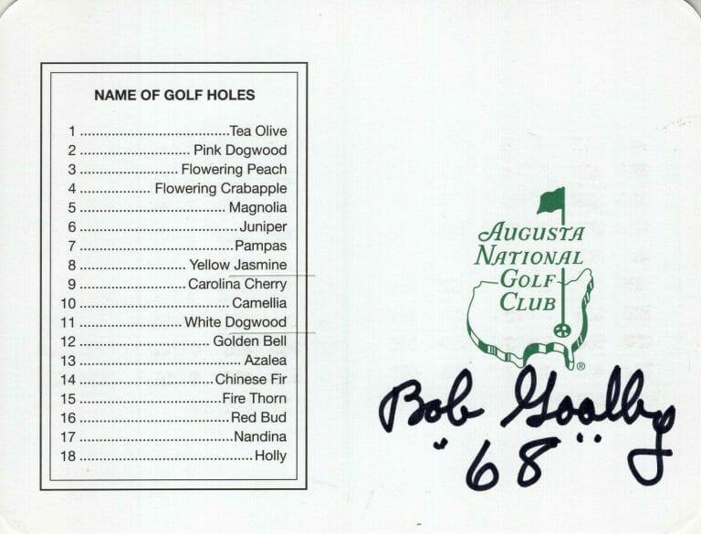 BOB GOALBY HAND SIGNED UNUSED MASTERS SCORECARD+COA 1968 MASTERS CHAMPION
 COLLECTIBLE MEMORABILIA