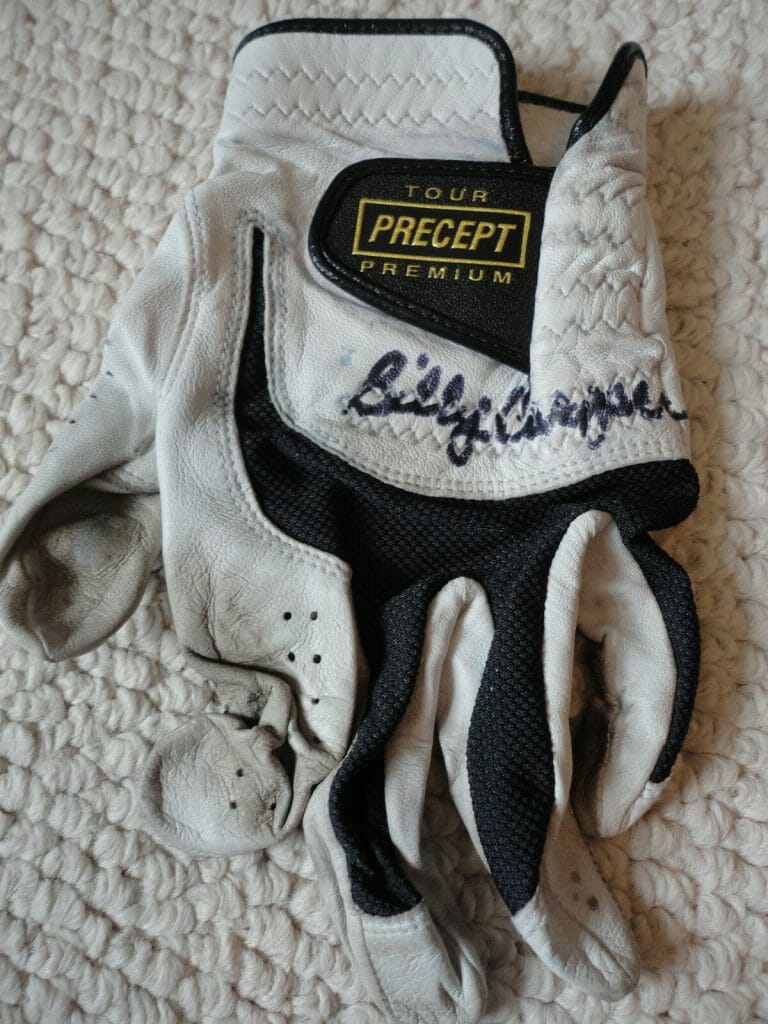 BILLY CASPER HAND SIGNED AND USED GOLF GLOVE+COA 1970 MASTERS CHAMP JSA
 COLLECTIBLE MEMORABILIA