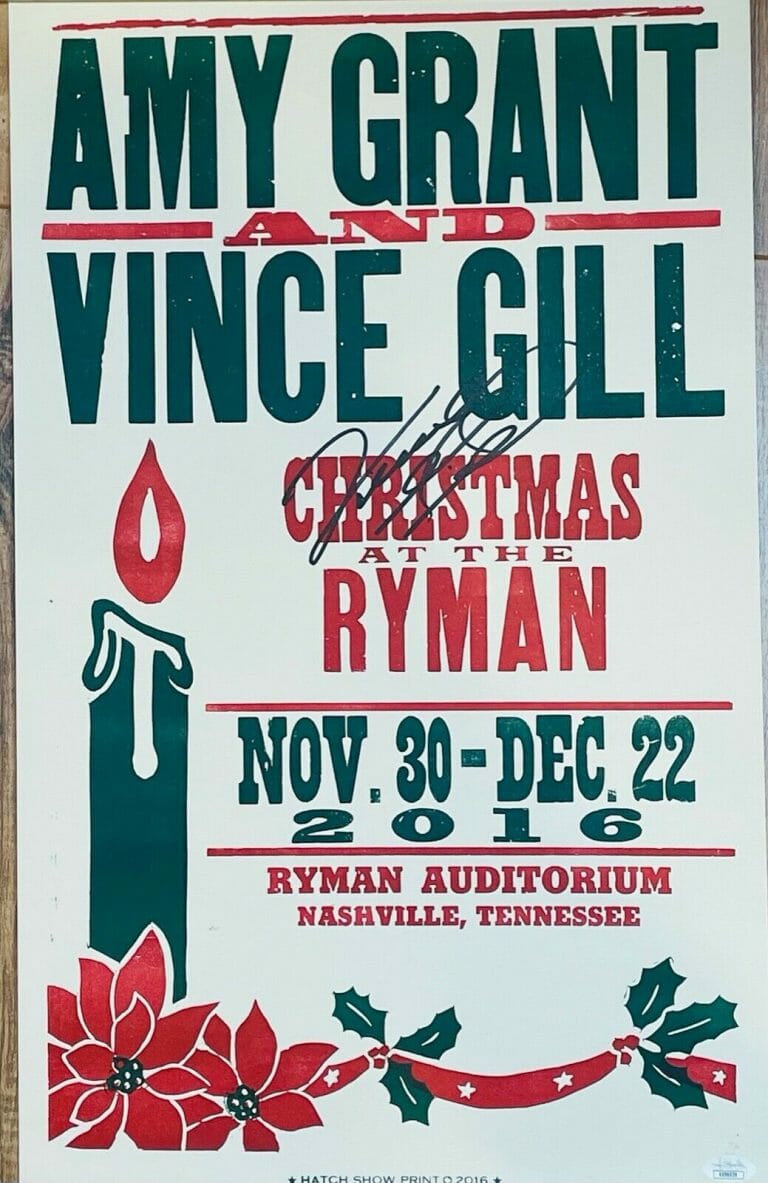 VINCE GILL SIGNED AUTOGRAPH HATCH SHOW PRINT POSTER 14×22 RYMAN CHRISTMAS JSA COLLECTIBLE MEMORABILIA