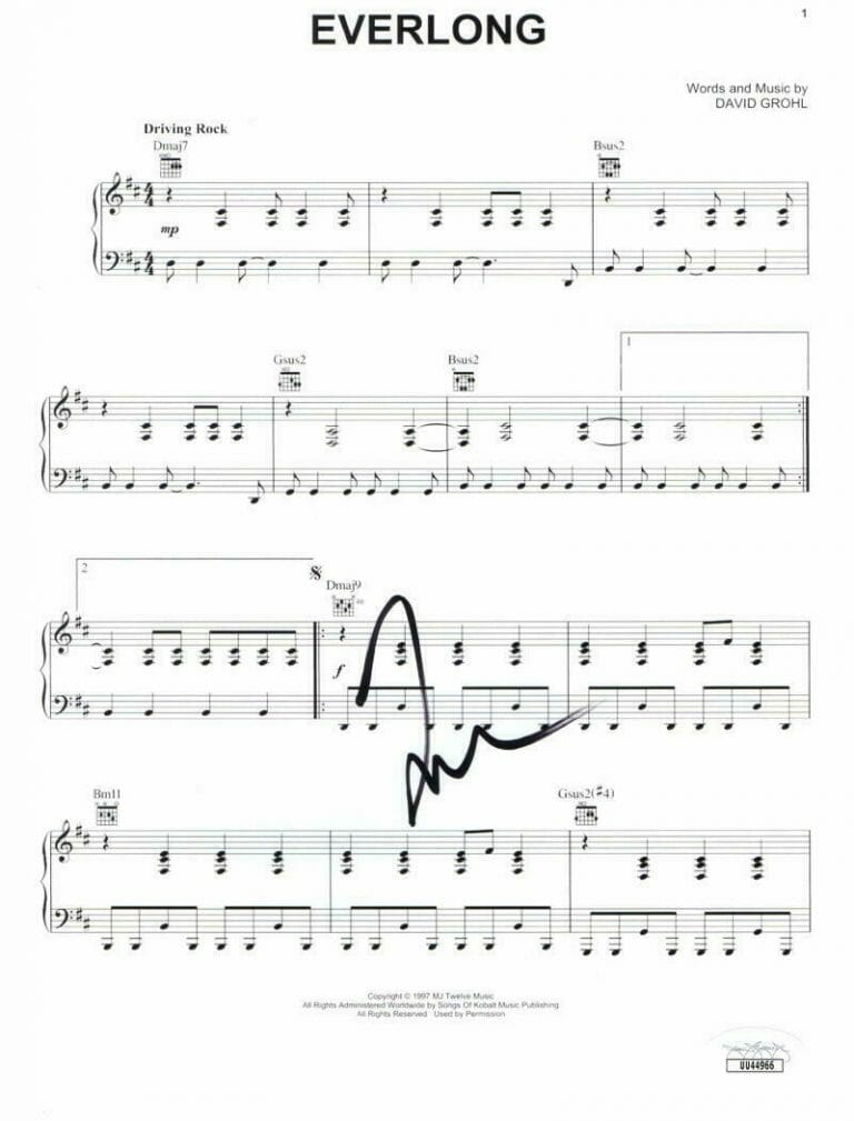 TAYLOR HAWKINS SIGNED AUTOGRAPH EVERLONG SHEET MUSIC – FOO FIGHTERS DRUMMER JSA
 COLLECTIBLE MEMORABILIA