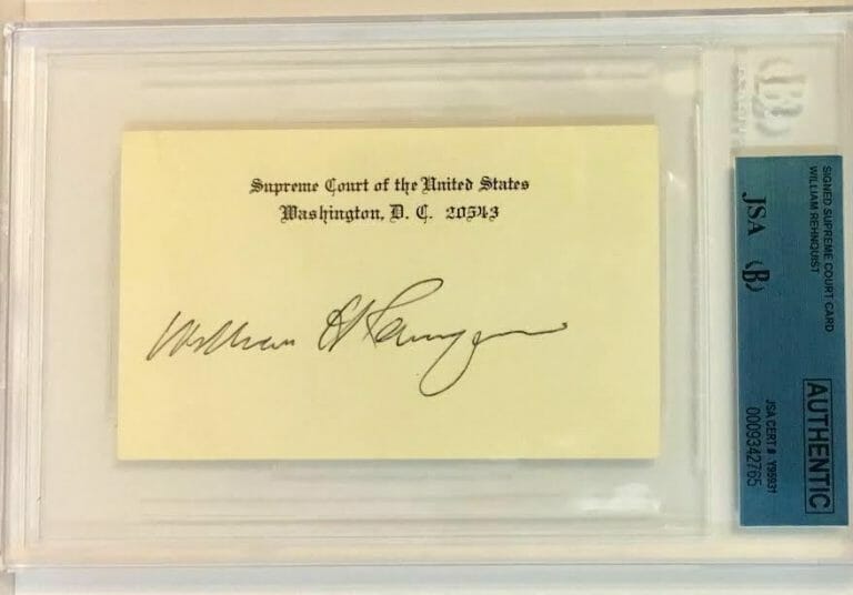 WILLIAM REHNQUIST SIGNED AUTOGRAPH US CHIEF JUSTICE BECKETT JSA ENCAPSULATED
 COLLECTIBLE MEMORABILIA