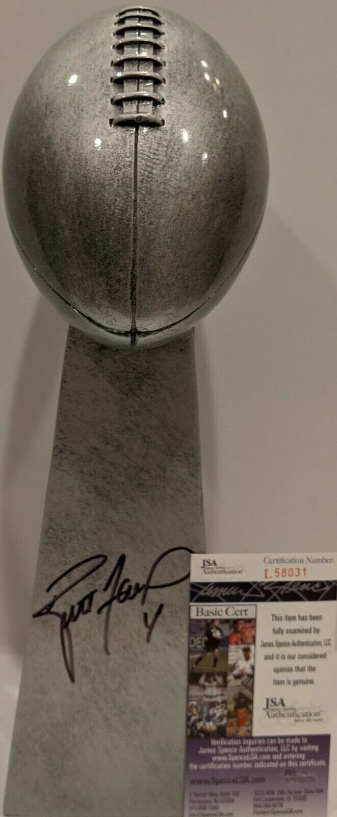 BRETT FAVRE SIGNED AUTOGRAPH MINI SUPER BOWL TROPHY COA JSA
 COLLECTIBLE MEMORABILIA