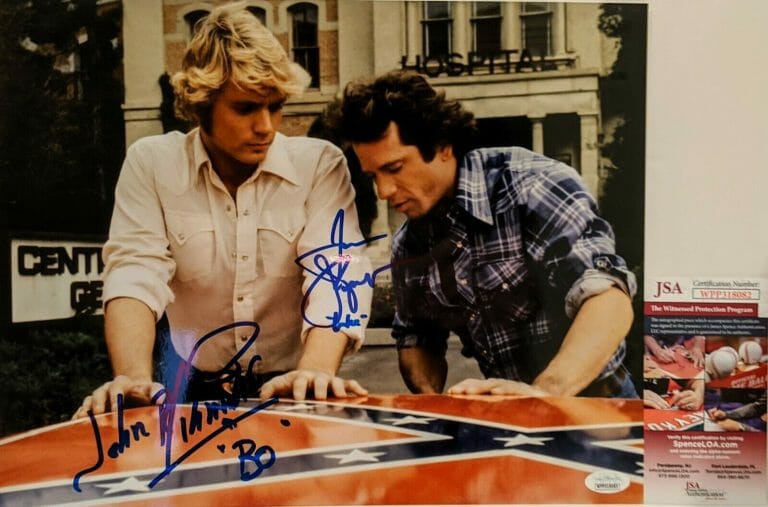 TOM WOPAT JOHN SCHNEIDER SIGNED AUTOGRAPH 11×14 CHROME TECH JSA DUKES OF HAZZARD
 COLLECTIBLE MEMORABILIA
