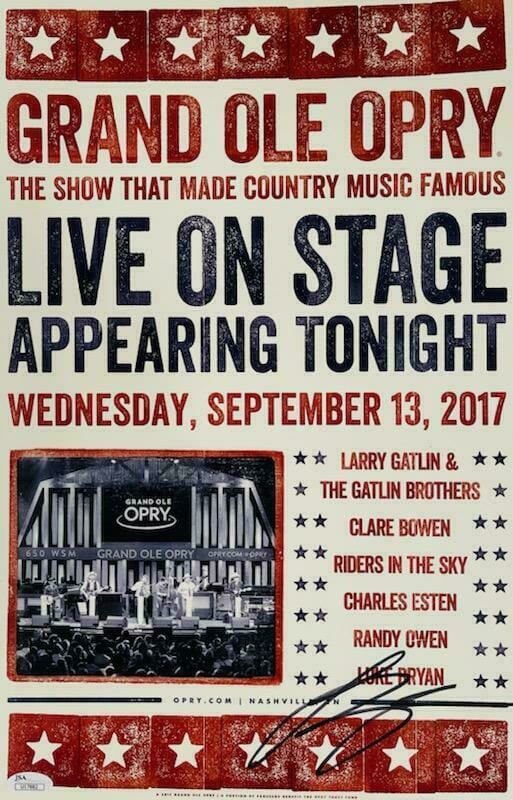 LUKE BRYAN SIGNED AUTOGRAPH 13×21 “LIVE ON STAGE AT THE OPRY” HATCH PRINT JSA
 COLLECTIBLE MEMORABILIA