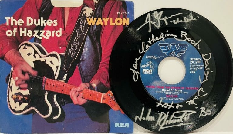 SCHNEIDER WOPAT BACH SIGNED AUTOGRAPH 45 RECORD W/ SLEEVE DUKES OF HAZZARD JSA
 COLLECTIBLE MEMORABILIA