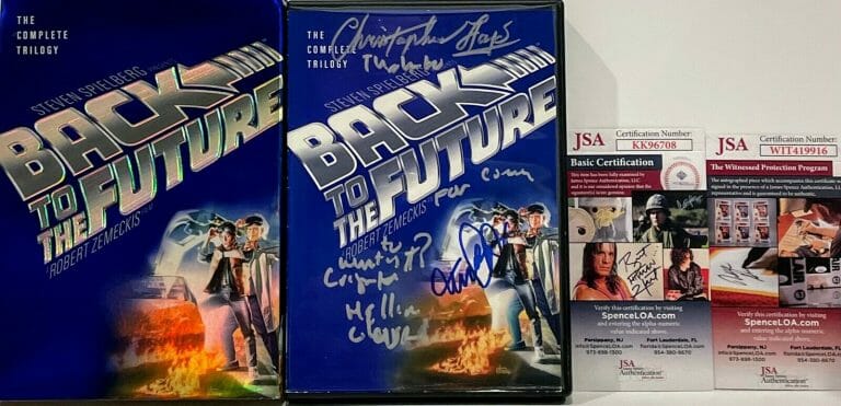 MICHAEL J FOX LLOYD GLOVER SIGNED AUTOGRAPH “BACK TO THE FUTURE” DVD COVER JSA
 COLLECTIBLE MEMORABILIA