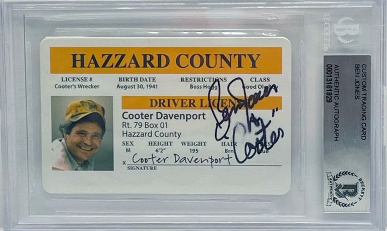 BEN JONES SIGNED “COOTER” SLABBED DRIVERS LICENSE DUKES OF HAZZARD BECKETT
 COLLECTIBLE MEMORABILIA