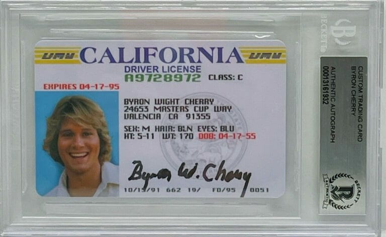 BYRON CHERRY SIGNED AUTOGRAPH SLABBED DRIVERS LICENSE DUKES OF HAZZARD BECKETT
 COLLECTIBLE MEMORABILIA