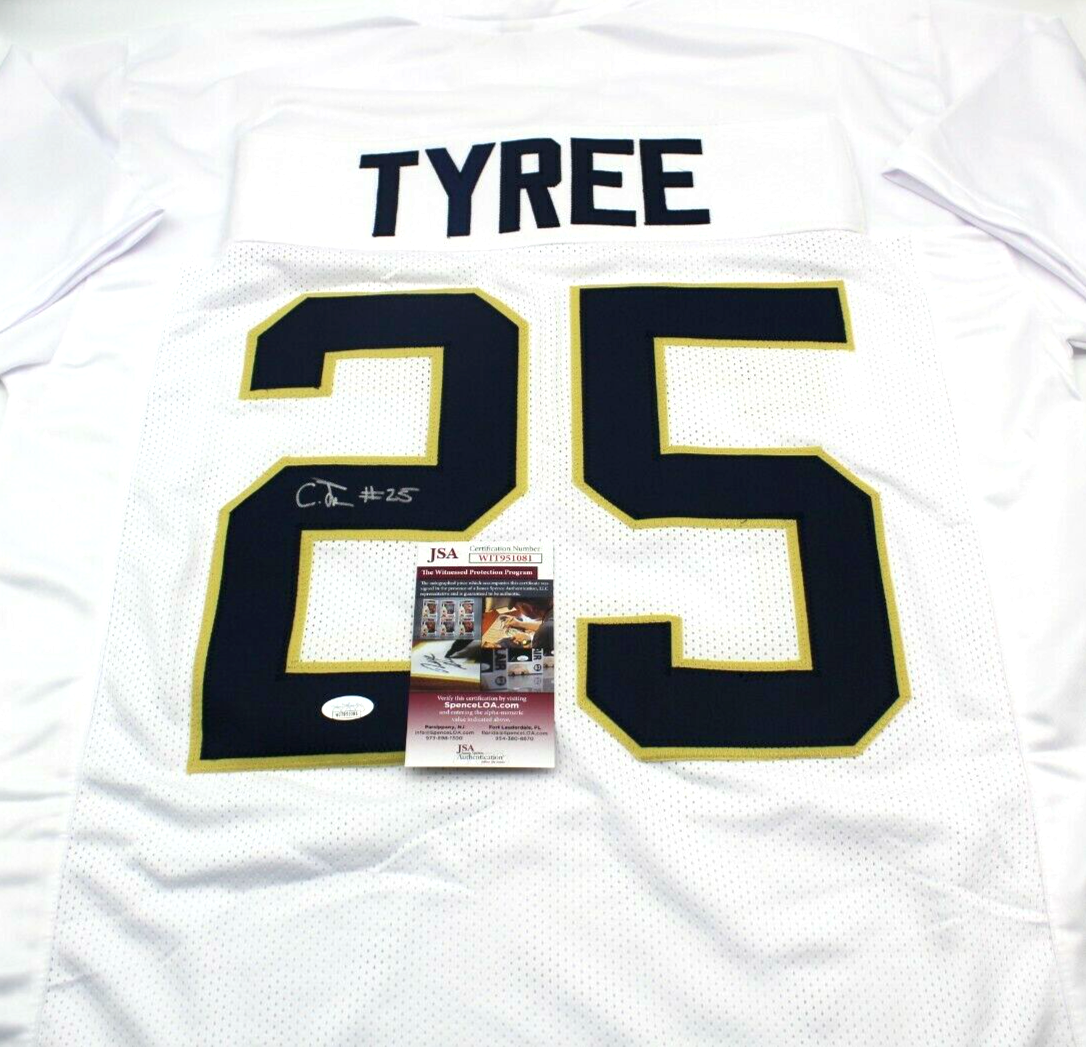 Chris Tyree Signed Custom White Notre Dame Football Jersey W JSA COA