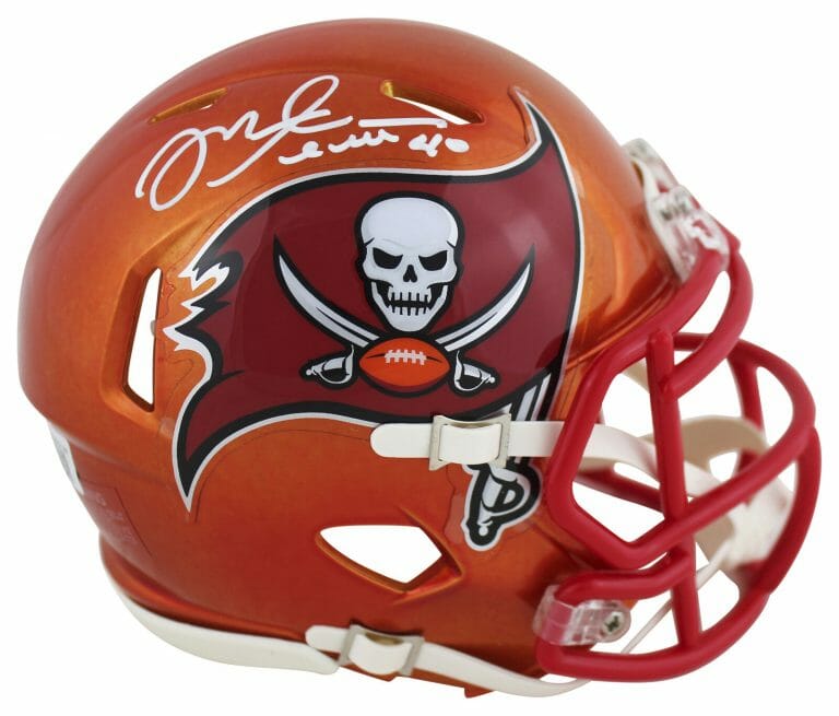BUCCANEERS MIKE ALSTOTT AUTHENTIC SIGNED FLASH SPEED MINI HELMET BAS WITNESSED COLLECTIBLE MEMORABILIA