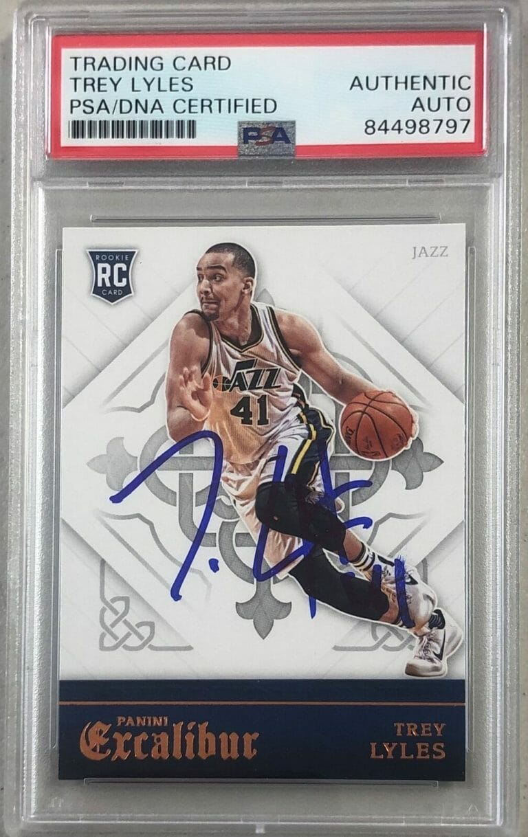 2015-16 PANINI EXCALIBUR #153 TREY LYLES SIGNED CARD PSA SLABBED RC JAZZ COLLECTIBLE MEMORABILIA