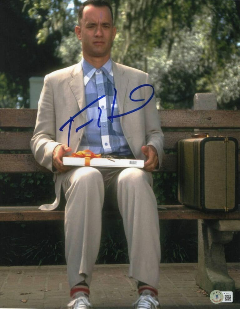 TOM HANKS SIGNED AUTOGRAPH 11×14 PHOTO – ICONIC BENCH SCENE FORREST GUMP BECKETT COLLECTIBLE MEMORABILIA