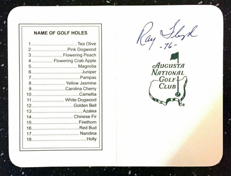 MASTERS CHAMPION RAYMOND FLOYD SIGNED AND DATED MASTERS SCORECARD COA COLLECTIBLE MEMORABILIA