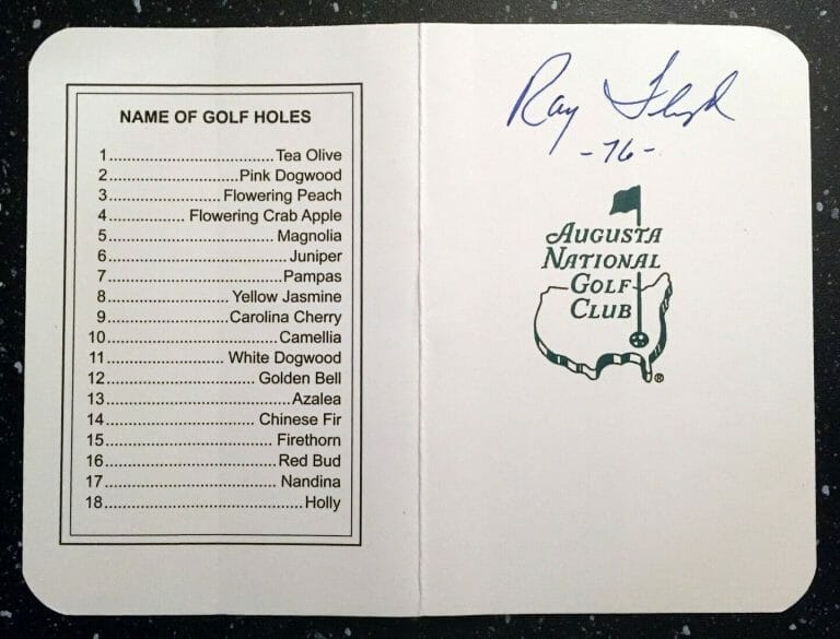 MASTERS CHAMPION RAYMOND FLOYD SIGNED MASTERS SCORECARD 5 COA COLLECTIBLE MEMORABILIA