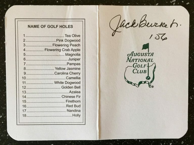 JACK BURKE SIGNED MASTERS SCORECARD 1 COA COLLECTIBLE MEMORABILIA