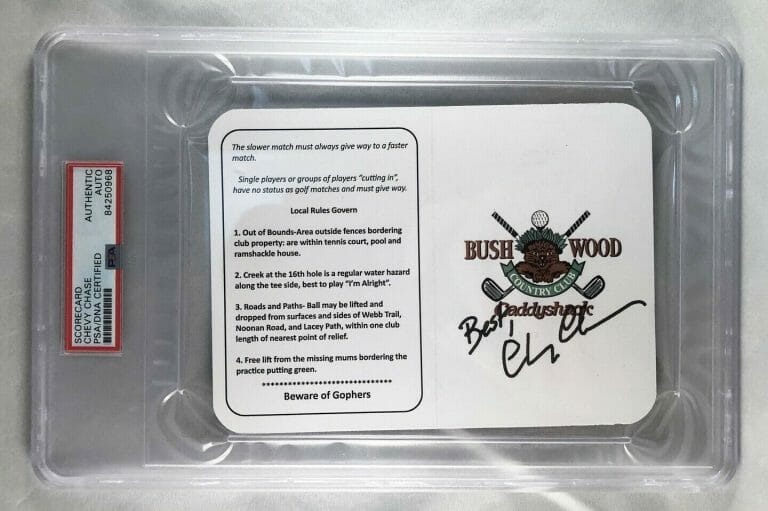 CHEVY CHASE SIGNED MASTERS SCORECARD 4 CADDYSHACK PSA/DNA COA COLLECTIBLE MEMORABILIA
