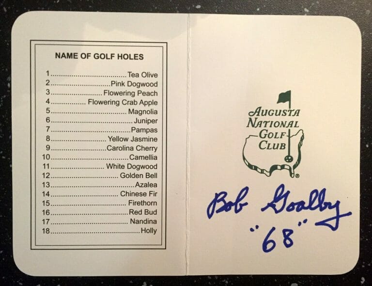 BOB GOALBY AUTOGRAPHED AND DATED MASTERS SCORECARD COA COLLECTIBLE MEMORABILIA
