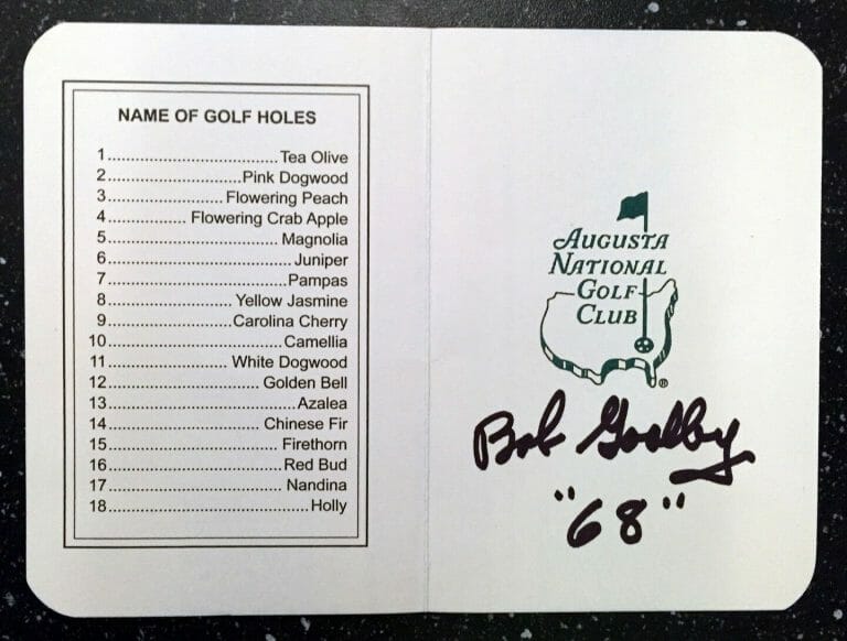 BOB GOALBY SIGNED AND DATED MASTERS SCORECARD 4 COA COLLECTIBLE MEMORABILIA