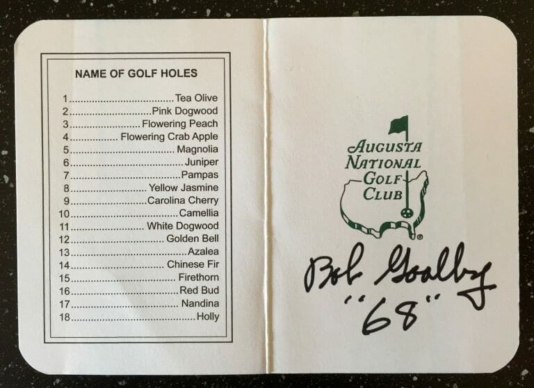 BOB GOALBY SIGNED AND DATED MASTERS SCORECARD 2 COA COLLECTIBLE MEMORABILIA