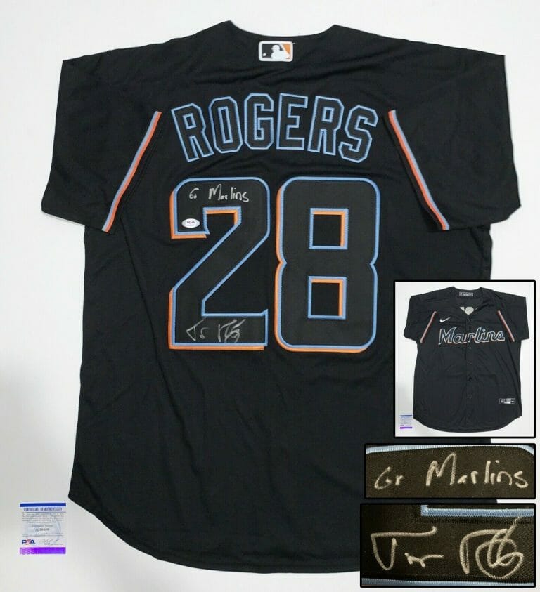 MIAMI MARLINS TREVOR ROGERS SIGNED JERSEY PSA/DNA COA COLLECTIBLE MEMORABILIA