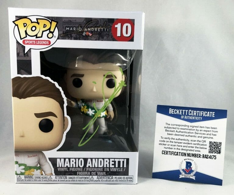 MARIO ANDRETTI SIGNED FUNKO POP BECKETT BAS COA COLLECTIBLE MEMORABILIA