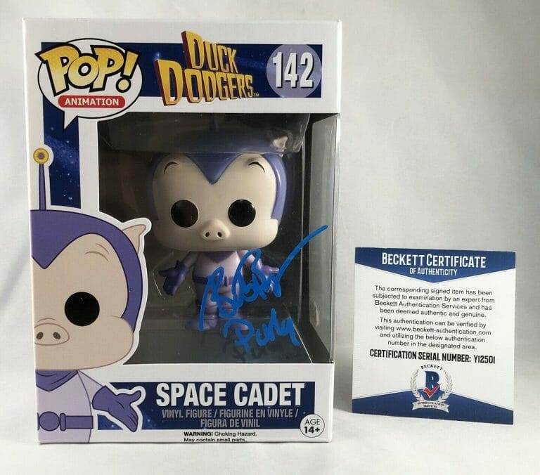 BOB BERGEN SIGNED FUNKO POP BECKETT BAS DUCK DODGERS SPACE CADET 142 COA COLLECTIBLE MEMORABILIA