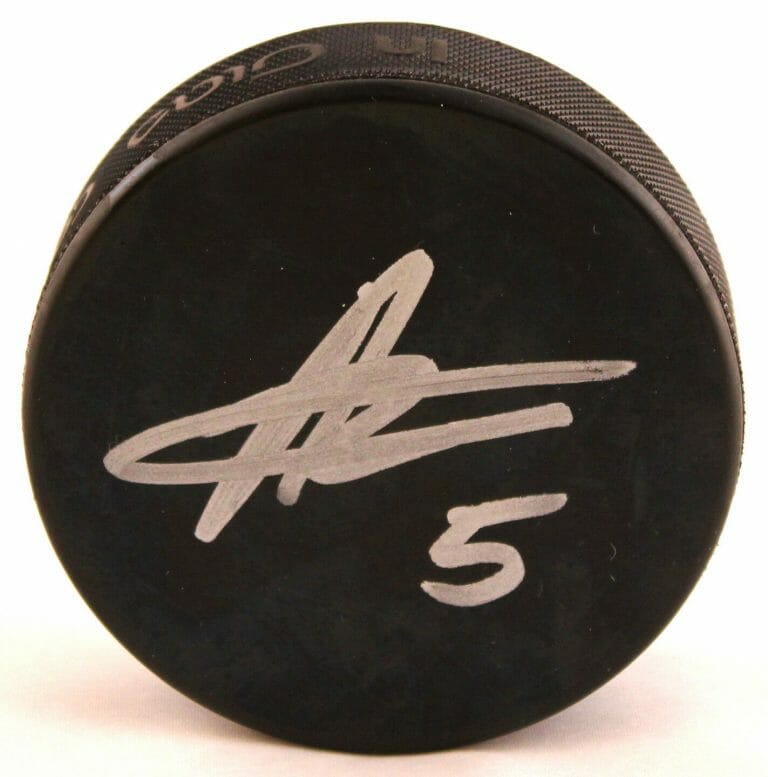 NEW JERSEY DEVILS ADAM LARSSON SIGNED HOCKEY PUCK COA COLLECTIBLE MEMORABILIA