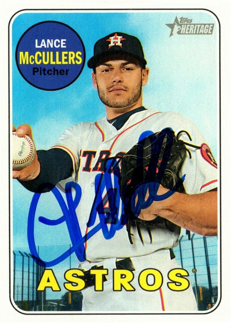 HOUSTON ASTROS LANCE MCCULLERS SIGNED TRADING CARD 2018 TOPPS HERITAGE #318 COA COLLECTIBLE MEMORABILIA