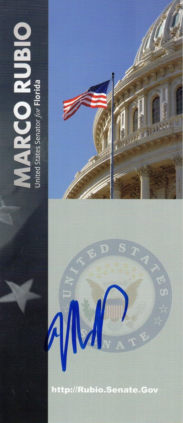 U.S. SENATOR MARCO RUBIO SIGNED SENATE PAMPHLET COA COLLECTIBLE MEMORABILIA