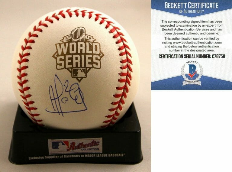 KANSAS CITY ROYALS ALCIDES ESCOBAR SIGNED WORLD SERIES BASEBALL BECKETT BAS COA COLLECTIBLE MEMORABILIA