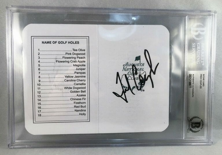 MASTERS CHAMPION FRED COUPLES SIGNED MASTERS SCORECARD BECKETT BAS 2 COA COLLECTIBLE MEMORABILIA
